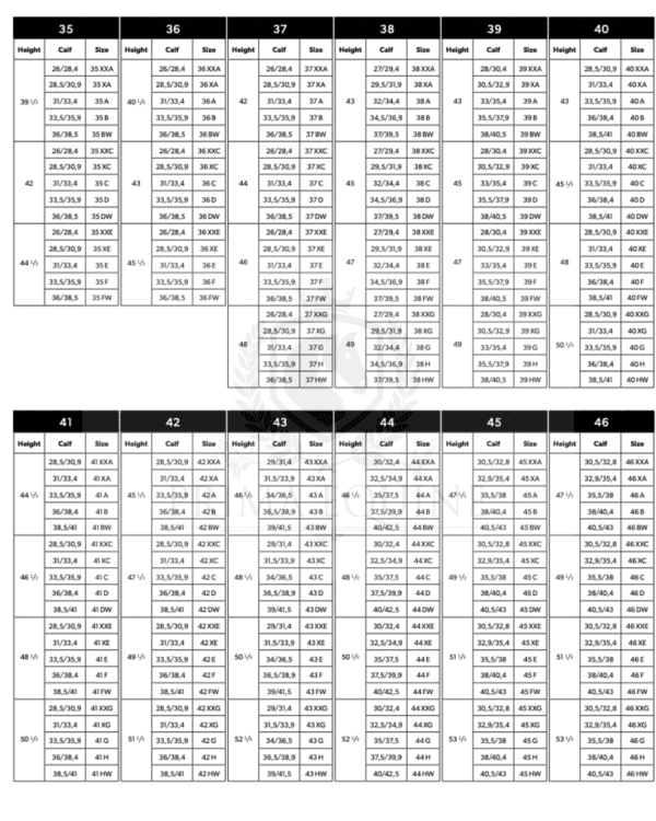 Tucci Boots Size Guide